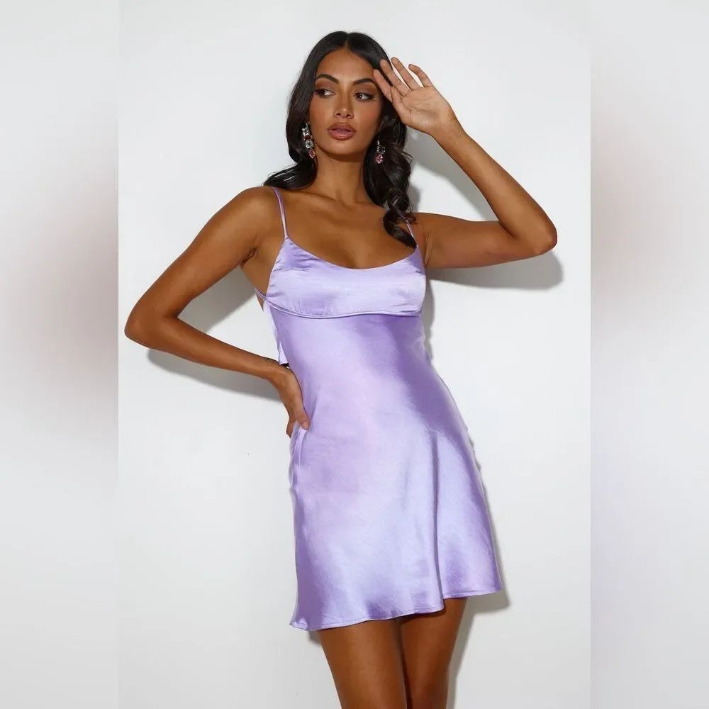 Hello Molly Famous Fit Lilac Lavender Satin Slip Mini Dress Size Medium